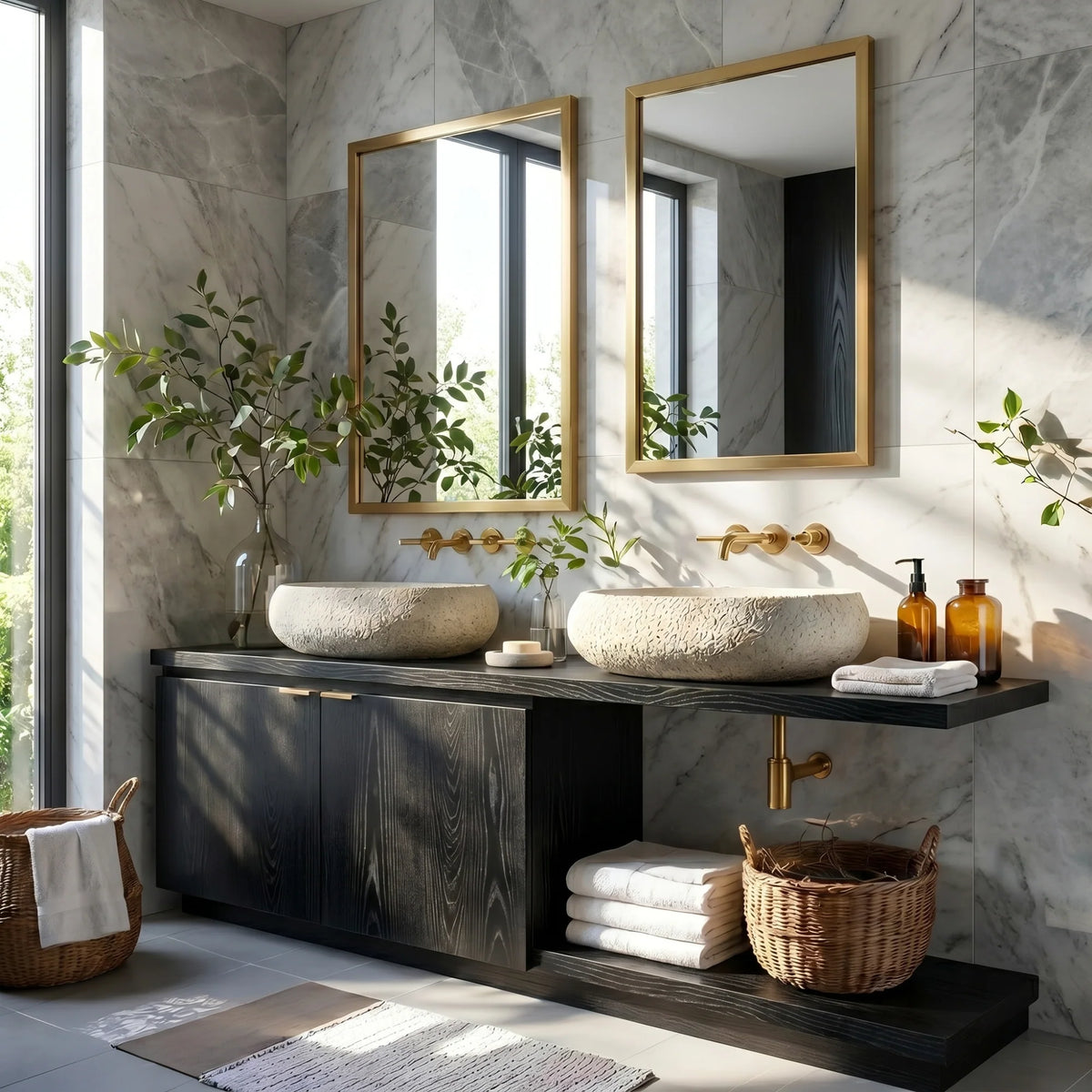 Minimalist Floating Solid Wood Bathroom Vanity Cabinet – Modern Wall-Mounted Design