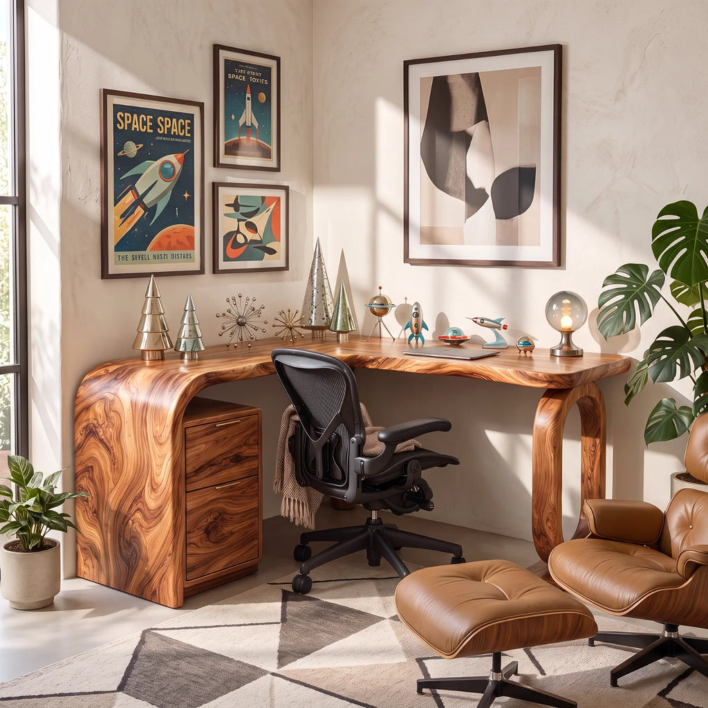Handcrafted Solid Wood Desk with Loop Leg and Drawers