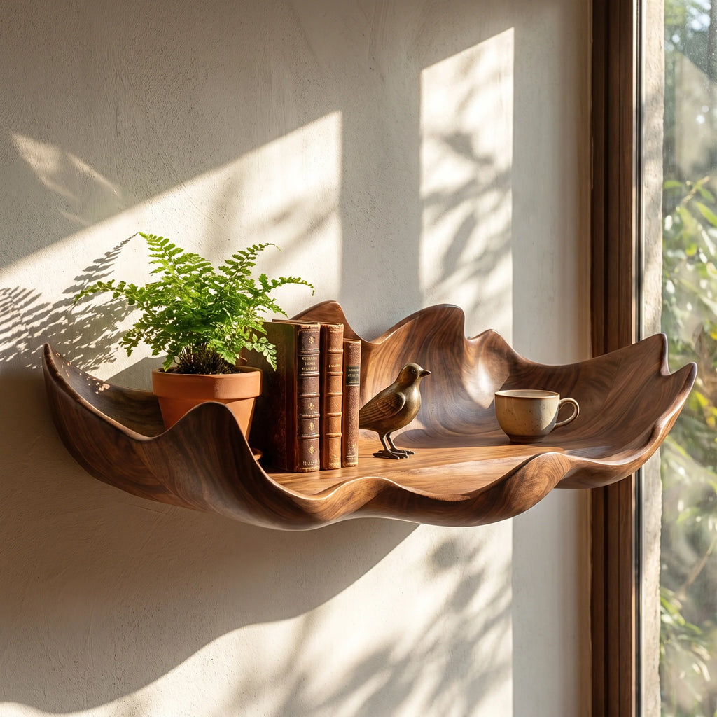 Bloom Petal Edge Solid Wood Wall Display Shelf