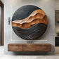 Mountain Waves – Solid Wood Round Wall Art with Carved Mountain Relief