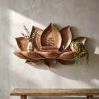 Handcrafted Lotus Petal Solid Wood Wall Shelf