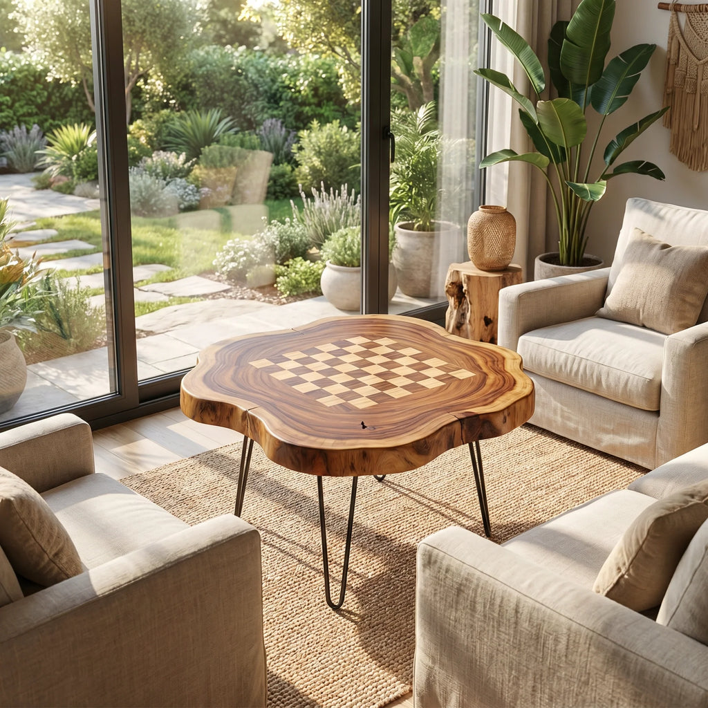 Live Edge Solid Wood Chess Coffee Table
