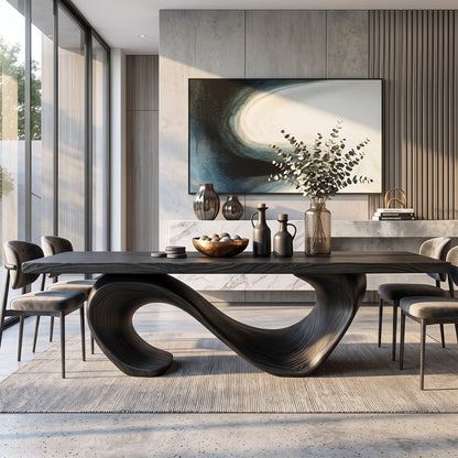 Solid Wood Dining Table with Sculptural Infinity Base
