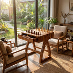 Sculptural Solid Wood Chess Table with Storage Drawer