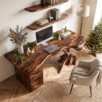 Live Edge Solid Wood Desk with Tree Base