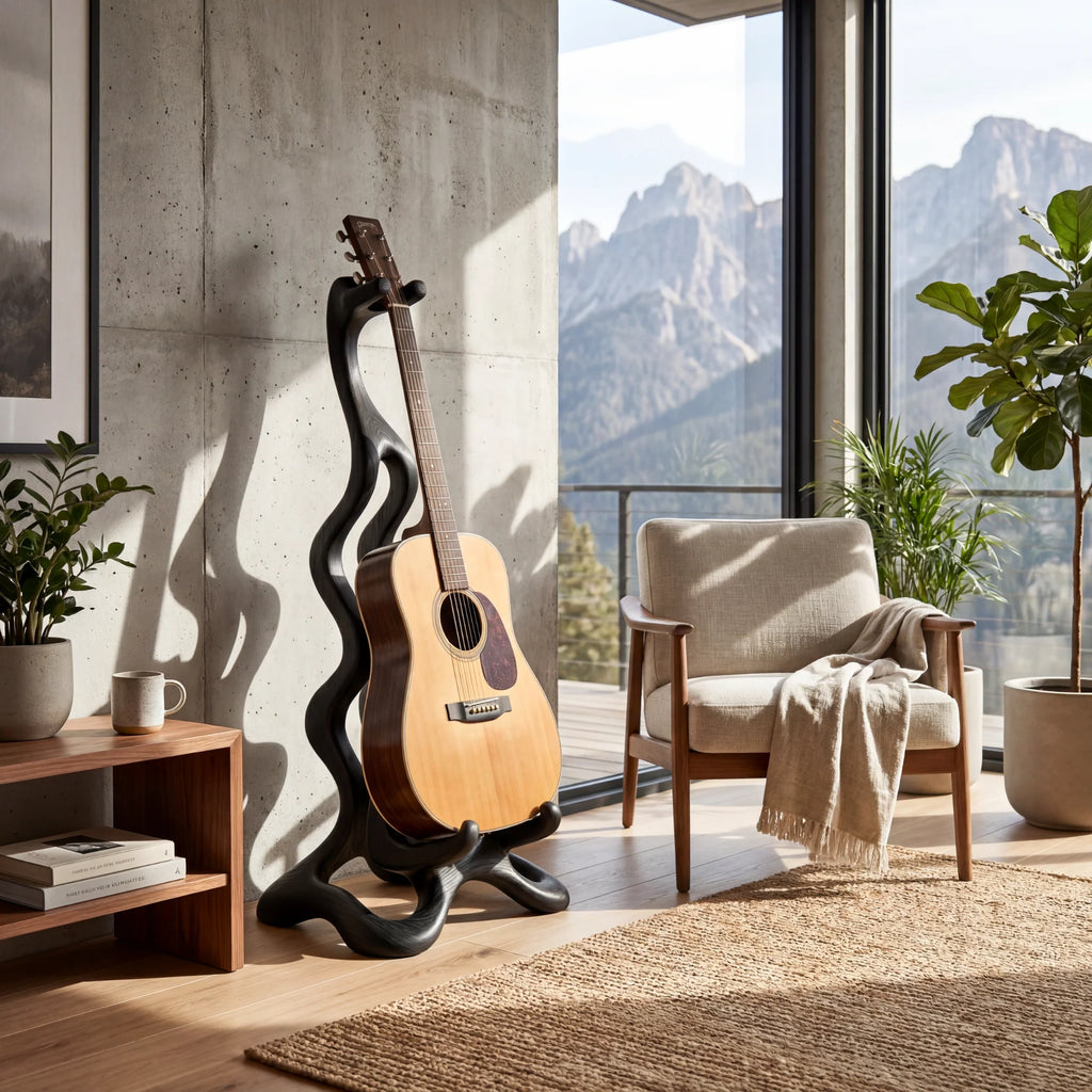 Organic Wooden Acoustic Guitar Display Stand