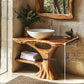 Solid Wood Bathroom Vanity with Organic Trunk Pedestal and Side Shelf Storage