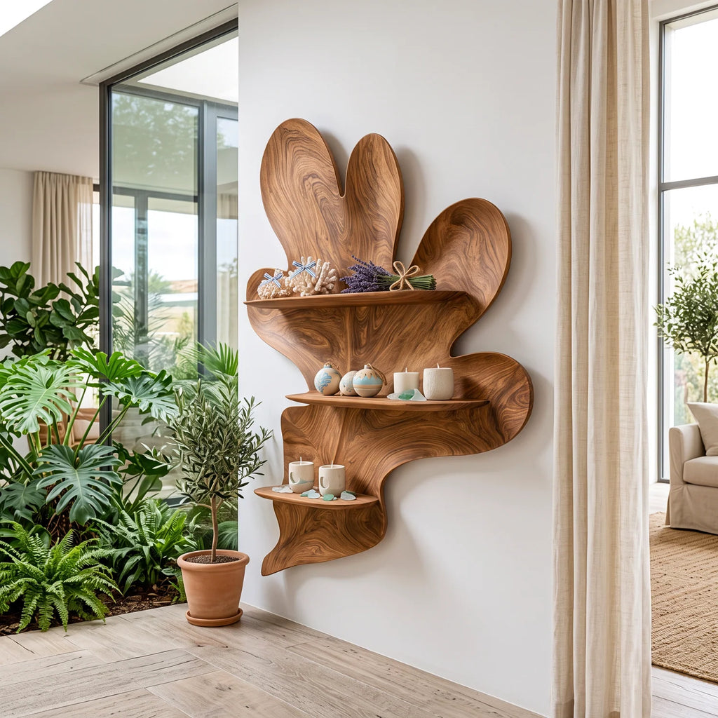 Organic Botanical Solid Wood Floating Wall Shelf