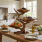 Solid Wood Three-Tier Fruit Display Bowl with Sculptural Branch Pedestal