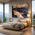 Wind Veil Solid Wood Wall Sculpture – Abstract Profile Portrait with Flowing Relief Design