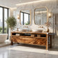 Solid Wood Double Sink Bathroom Vanity with Open Shelf Storage for Rustic Lodge Bathrooms