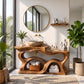 Solid Wood Bathroom Vanity with Sculptural Multi-Arch Design and Integrated Storage