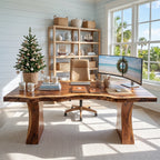 Handcrafted Live Edge Solid Wood Desk with Tapered Pedestal Legs – Modern Executive Desk