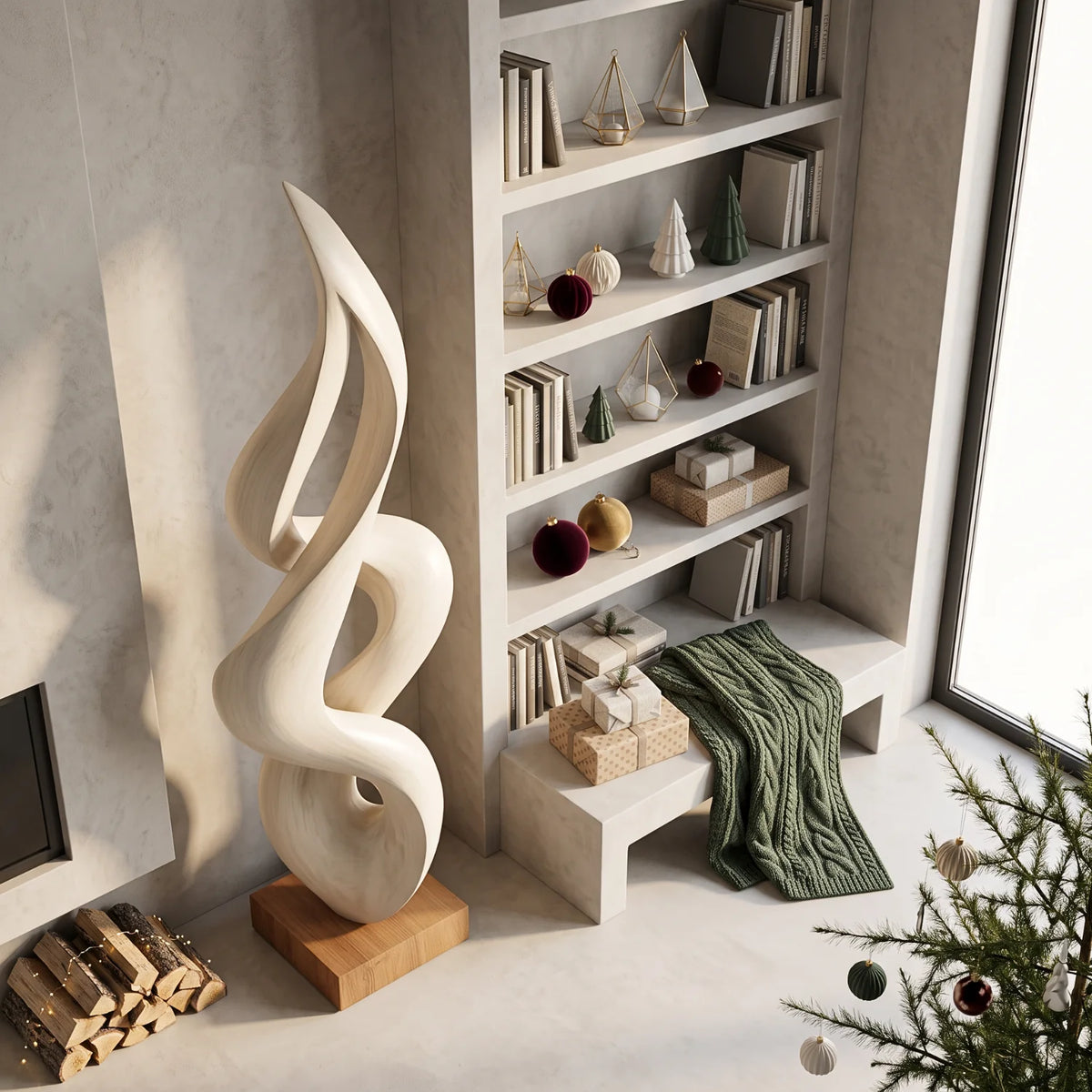 Handcrafted Abstract Twisted Wood Sculpture – Contemporary Solid Wood Art for Modern Home Décor