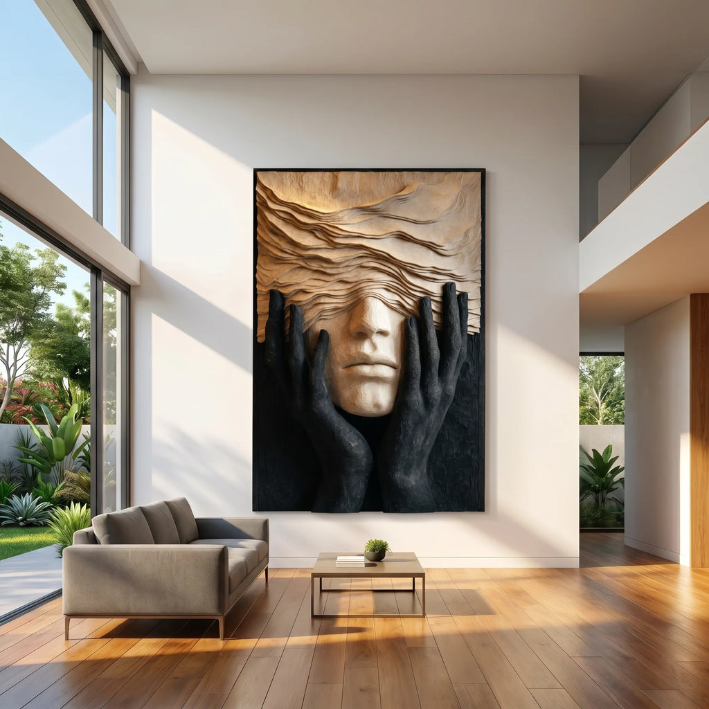 Organic Solid Wood Wall Sculpture with Hidden Face Design – Contemporary Artistic Wall Decor