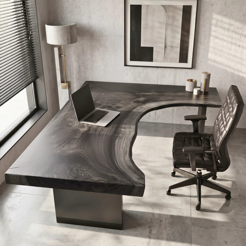 Live Edge Solid Wood Desk with Sculptural Cutout