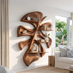 Tropical Leaf Sculptural Solid Wood Floating Shelf