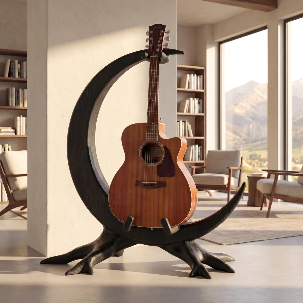 Crescent Sculptural Wooden Guitar Floor Stand