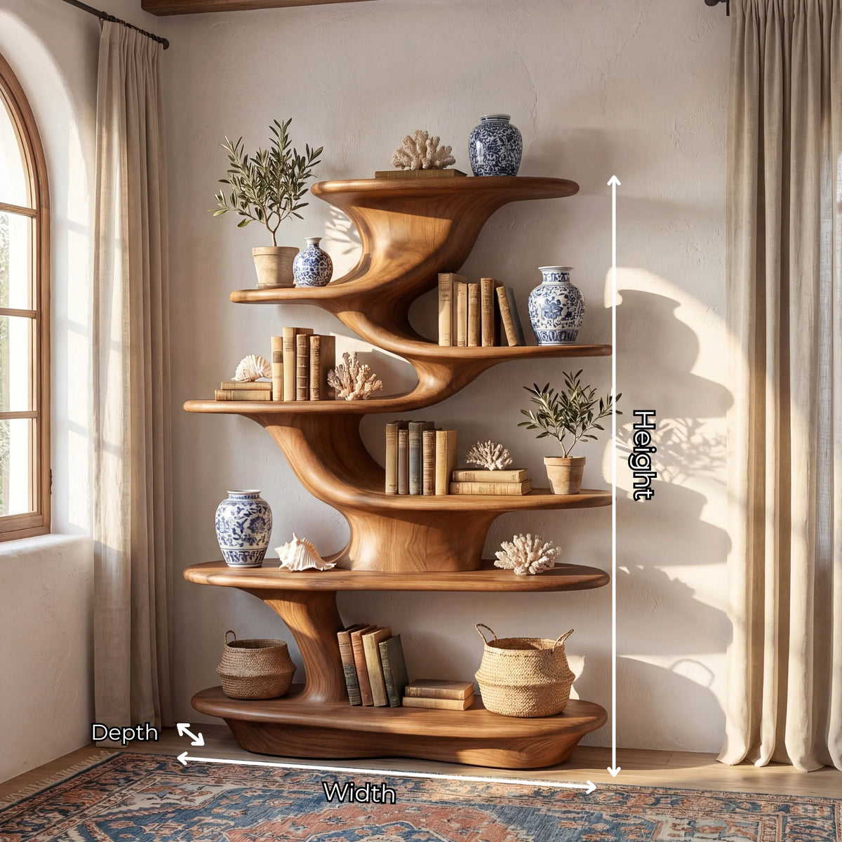 Cascade Form – Sculptural Wood Display Shelf with Tiered Platforms