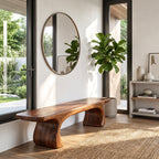 Sculptural Solid Wood Bench with Curved Base and Organic Live Edge Seat