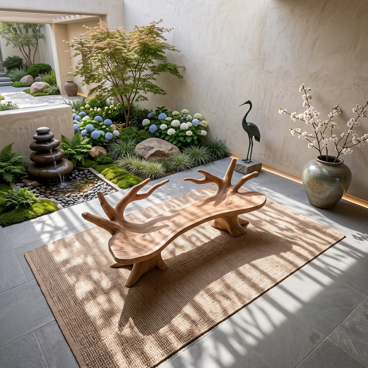 Branch Form – Solid Wood Garden Bench with Sculptural Root Base