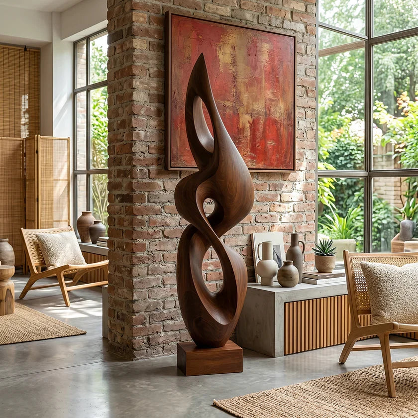 Contemporary Solid Wood Sculpture – Elegant Decorative Accent for Living Rooms and Entryways