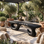 Sculptural Solid Wood Bench with Open Loop Base and Flowing Live Edge Seat