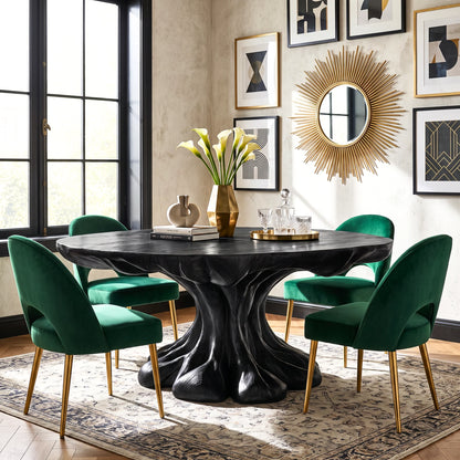 Organic Solid Wood Dining Table with Sculptural Flowing Pedestal Base