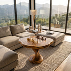 Handcrafted Solid Wood Chess Table with Pedestal Base