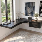 Solid Wood Floating Corner Desk with Live Edge Top and Built-In Drawer – Modern Home Office Desk