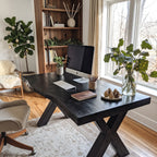 Live Edge Solid Wood Desk with Sculptural X-Shaped Legs – Modern Home Office Desk
