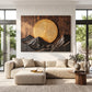 Mountain Sunset Wall Sculpture with Golden Sun and Layered Peaks