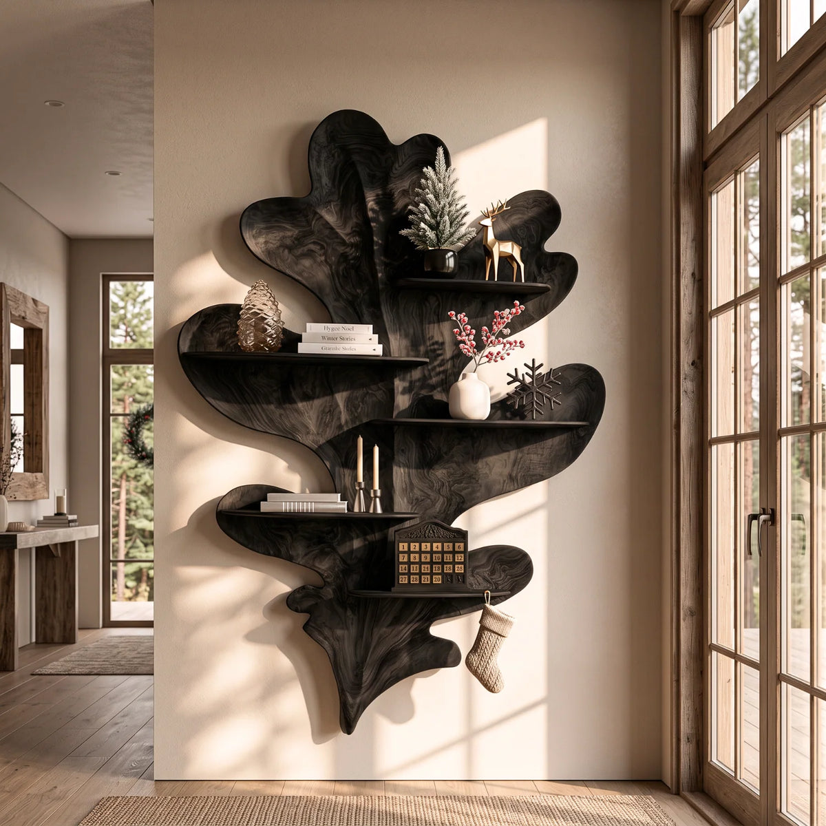 Sculptural Leaf Solid Wood Wall Display Shelf