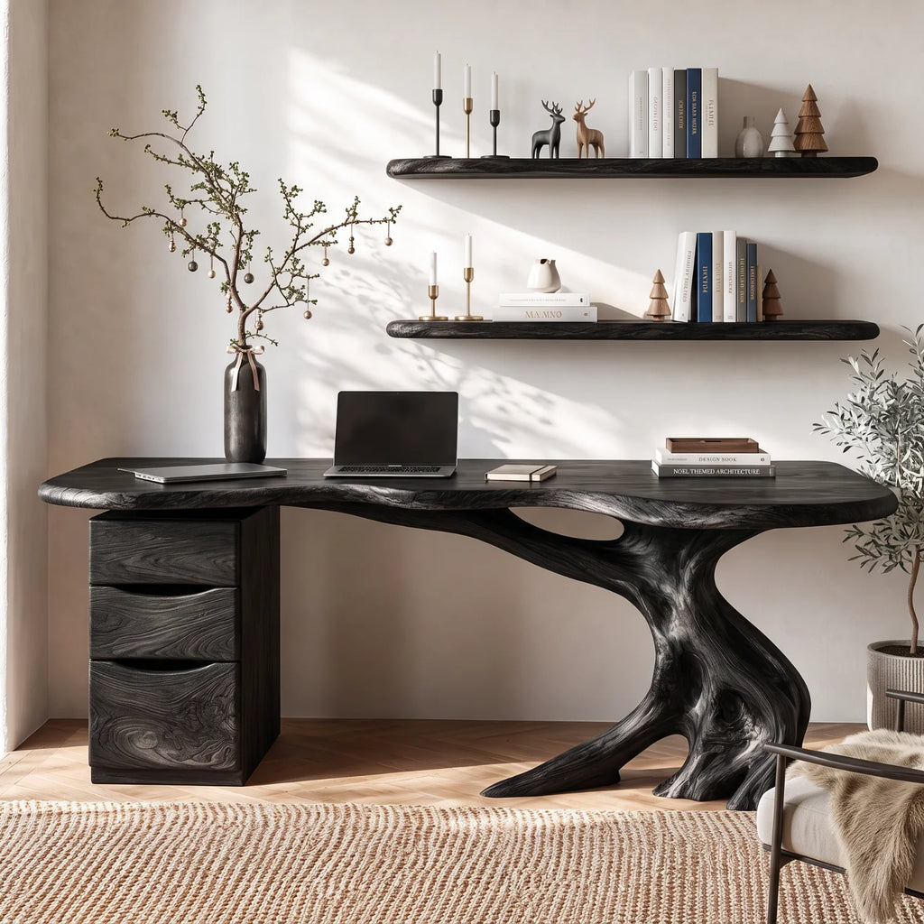Live Edge Solid Wood Desk with Tree Base