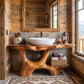 Solid Wood Bathroom Vanity with Open Arch Base and Side Shelf Storage