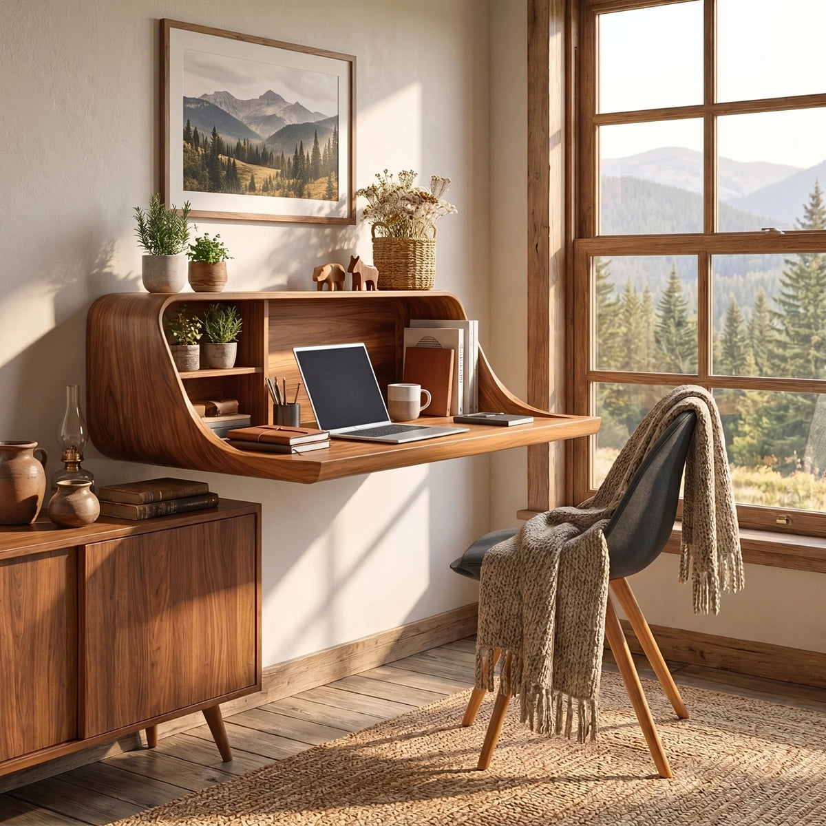 Modern Floating Desk with Integrated Shelves