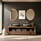 Solid Wood Double Bathroom Vanity with Carved Wave Drawers and Open Shelf Storage