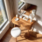 Mid-Century Modern Curved Wood Vanity Table with Storage Drawers