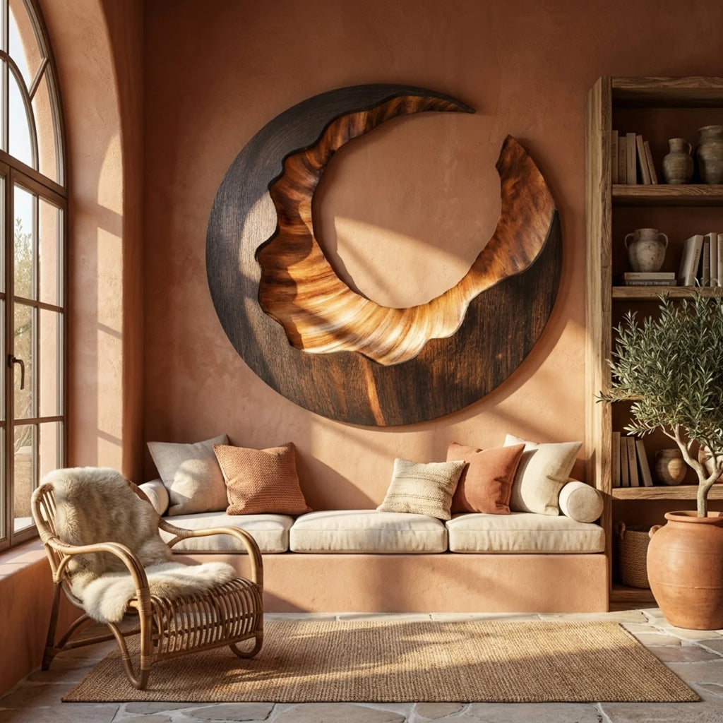 Solid Wood Open Ring Wall Sculpture with Organic Carved Edges