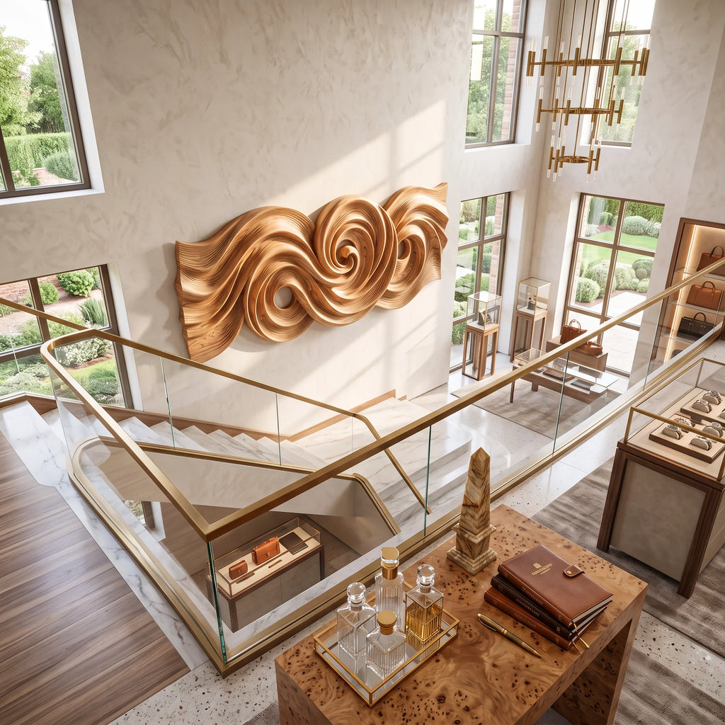 Spiral Tide Solid Wood Wall Sculpture with Organic Flowing Design