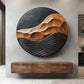 Mountain Waves – Solid Wood Round Wall Art with Carved Mountain Relief