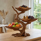 Solid Wood Three-Tier Fruit Display Bowl with Sculptural Branch Pedestal