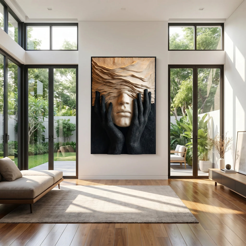 Organic Solid Wood Wall Sculpture with Hidden Face Design – Contemporary Artistic Wall Decor