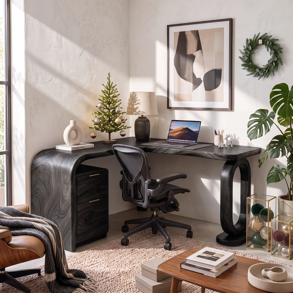 Handcrafted Solid Wood Desk with Loop Leg and Drawers