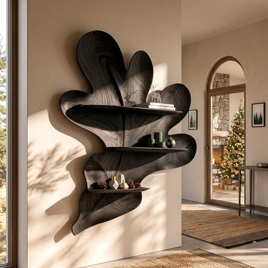 Organic Botanical Solid Wood Floating Wall Shelf