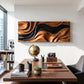 Abstract Wooden Wall Sculpture with Flowing Natural Wood and Black Layers