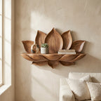 Handcrafted Lotus Petal Solid Wood Wall Shelf