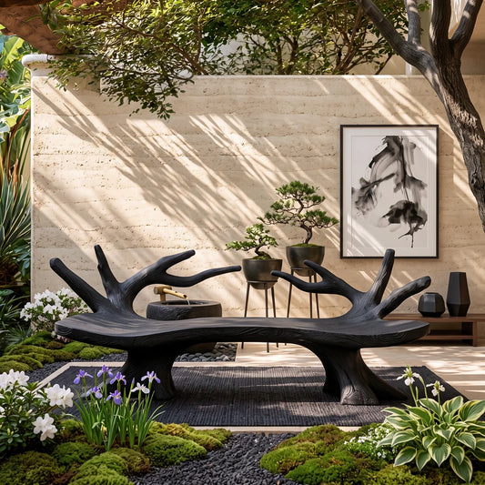 Branch Form – Solid Wood Garden Bench with Sculptural Root Base