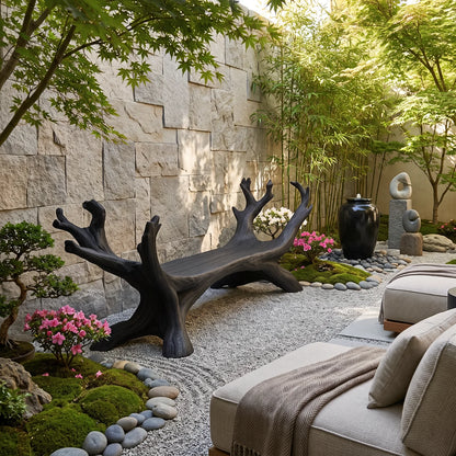 Branch Harmony – Sculptural Solid Wood Garden Bench with Branch-Inspired Frame