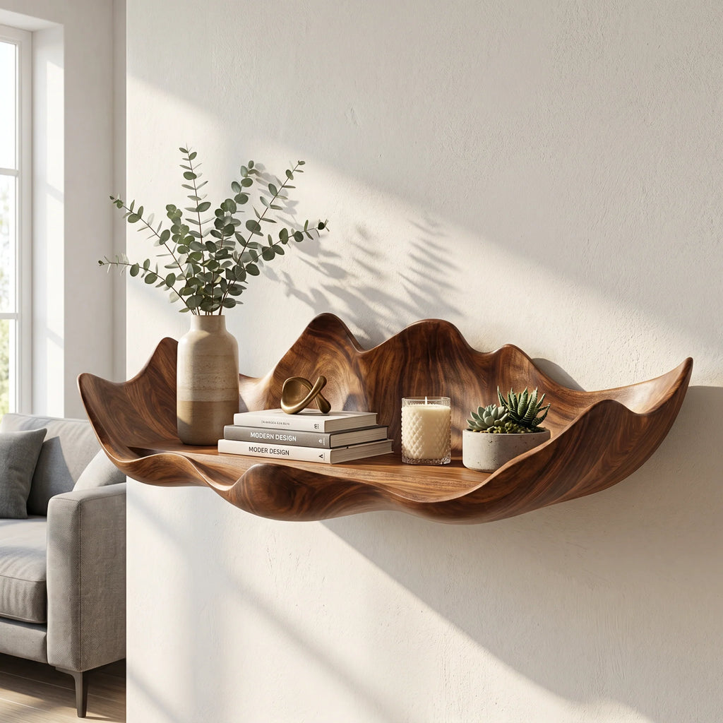 Bloom Petal Edge Solid Wood Wall Display Shelf